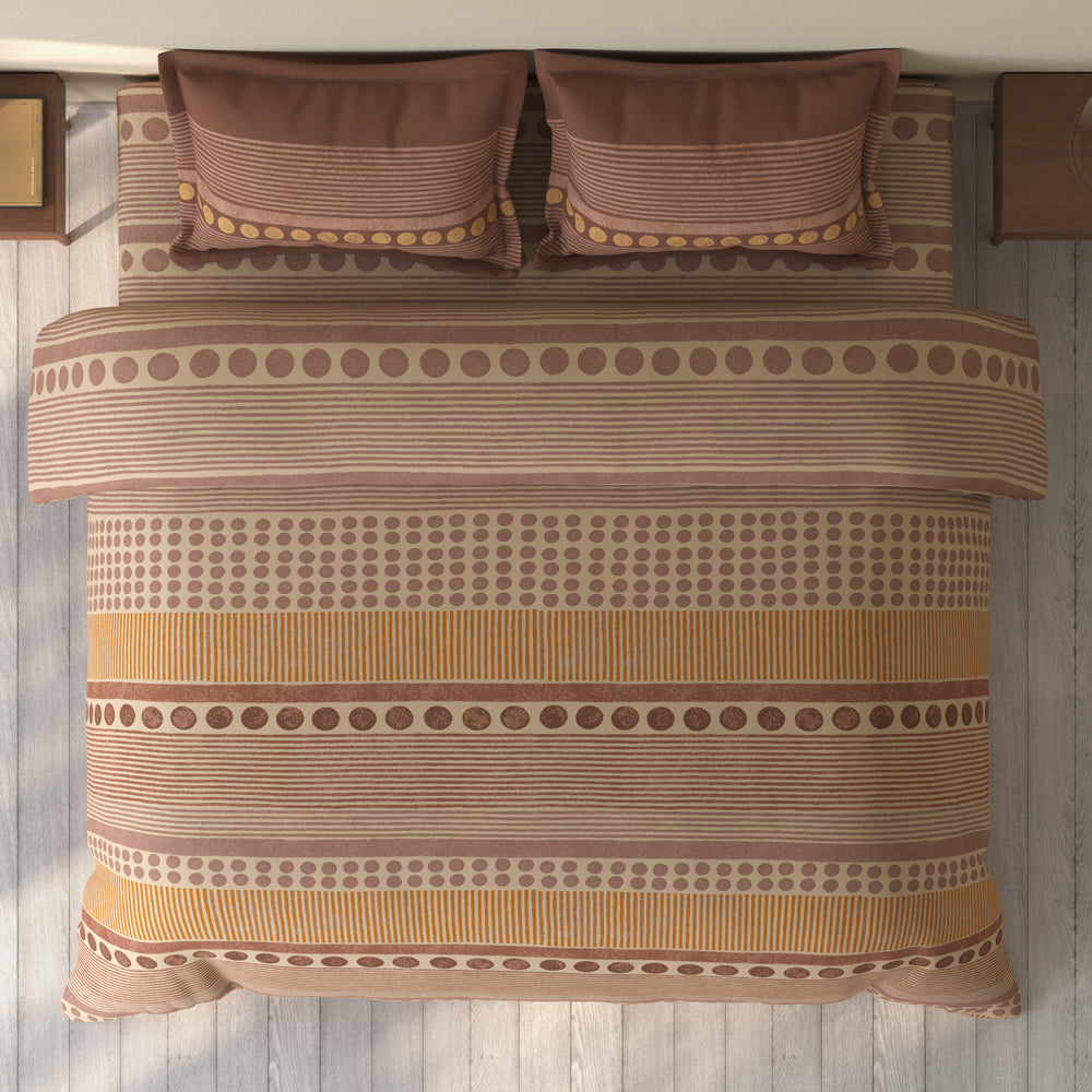 Spaces Rio 100% Cotton Ornate Double Bedsheet with 2 Pillow Covers - 90 x 108 Inches, Light Brown