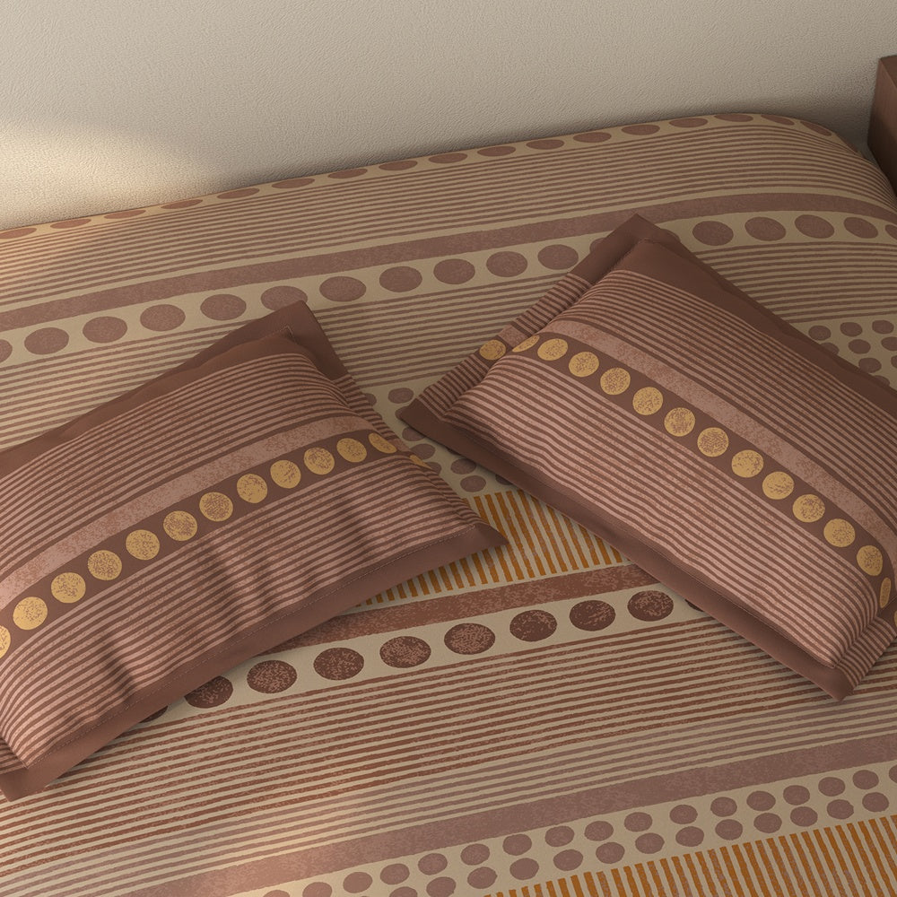 Spaces Rio 100% Cotton Ornate Double Bedsheet with 2 Pillow Covers - 90 x 108 Inches, Light Brown