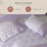 Spaces Rio 100% Cotton Ornate Double Bedsheet with 2 Pillow Covers - 90 x 108 Inches, Light Violet