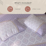 Spaces Rio 100% Cotton Ornate Double Bedsheet with 2 Pillow Covers - 90 x 108 Inches, Light Violet