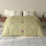 Spaces Rio 100% Cotton Floral Double Bedsheet with 2 Pillow Covers - 90 x 108 Inches, Light Yellow