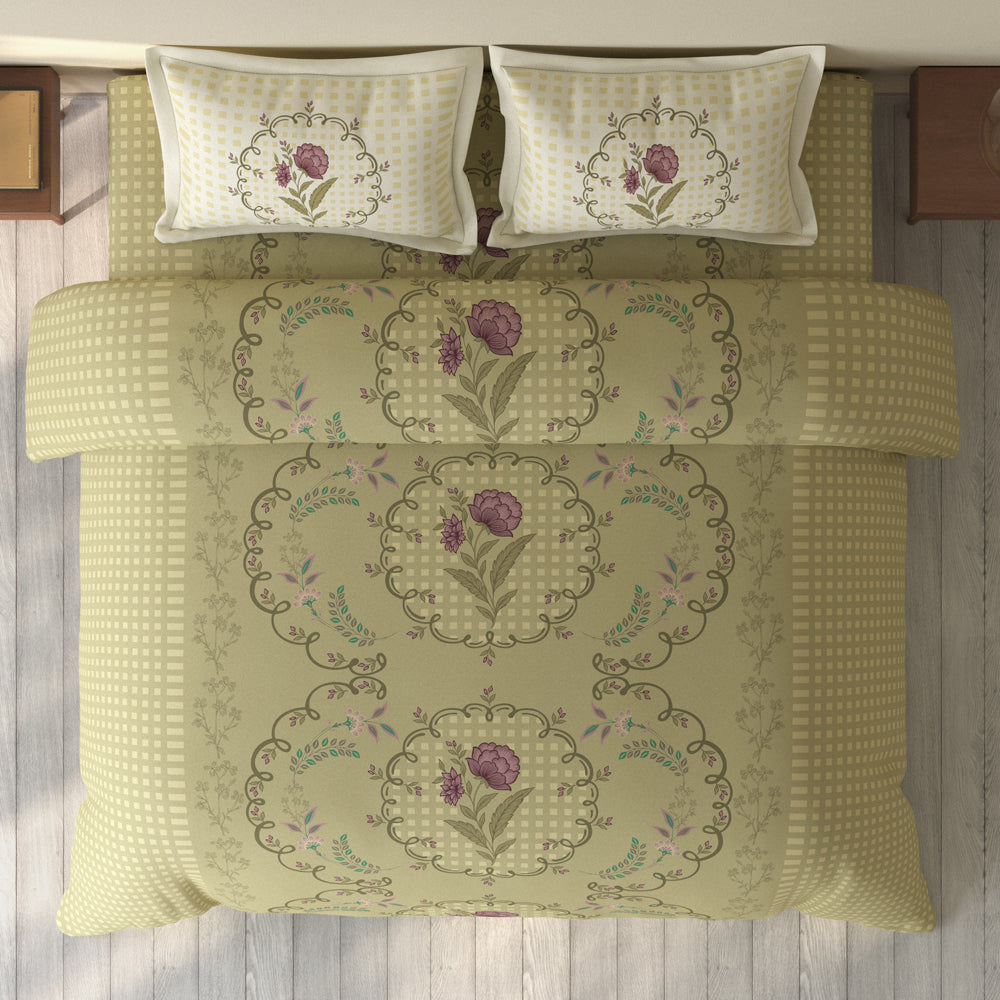Spaces Rio 100% Cotton Floral Double Bedsheet with 2 Pillow Covers - 90 x 108 Inches, Light Yellow