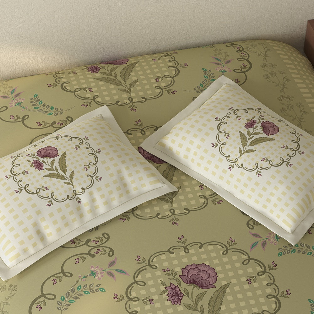 Spaces Rio 100% Cotton Floral Double Bedsheet with 2 Pillow Covers - 90 x 108 Inches, Light Yellow