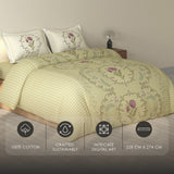 Spaces Rio 100% Cotton Floral Double Bedsheet with 2 Pillow Covers - 90 x 108 Inches, Light Yellow
