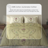 Spaces Rio 100% Cotton Floral Double Bedsheet with 2 Pillow Covers - 90 x 108 Inches, Light Yellow