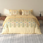 Spaces Rio 100% Cotton Floral Double Bedsheet with 2 Pillow Covers - 90 x 108 Inches, Light Yellow