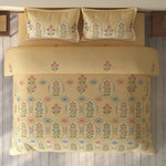Spaces Rio 100% Cotton Floral Double Bedsheet with 2 Pillow Covers - 90 x 108 Inches, Light Yellow