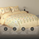 Spaces Rio 100% Cotton Floral Double Bedsheet with 2 Pillow Covers - 90 x 108 Inches, Light Yellow