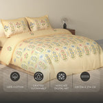 Spaces Rio 100% Cotton Floral Double Bedsheet with 2 Pillow Covers - 90 x 108 Inches, Light Yellow