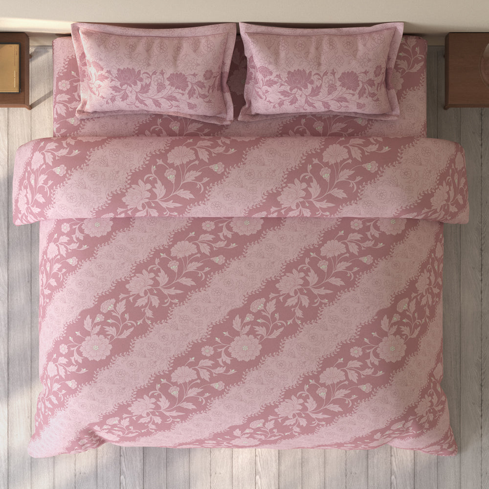 Spaces Rio 100% Cotton Floral Double Bedsheet with 2 Pillow Covers - 90 x 108 Inches, Blush