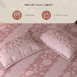 Spaces Rio 100% Cotton Floral Double Bedsheet with 2 Pillow Covers - 90 x 108 Inches, Blush
