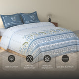 Spaces Rio 100% Cotton Floral Double Bedsheet with 2 Pillow Covers - 90 x 108 Inches, Light Blue