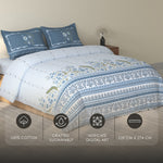 Spaces Rio 100% Cotton Floral Double Bedsheet with 2 Pillow Covers - 90 x 108 Inches, Light Blue