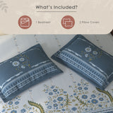 Spaces Rio 100% Cotton Floral Double Bedsheet with 2 Pillow Covers - 90 x 108 Inches, Light Blue