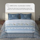 Spaces Rio 100% Cotton Floral Double Bedsheet with 2 Pillow Covers - 90 x 108 Inches, Light Blue