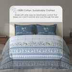 Spaces Rio 100% Cotton Floral Double Bedsheet with 2 Pillow Covers - 90 x 108 Inches, Light Blue