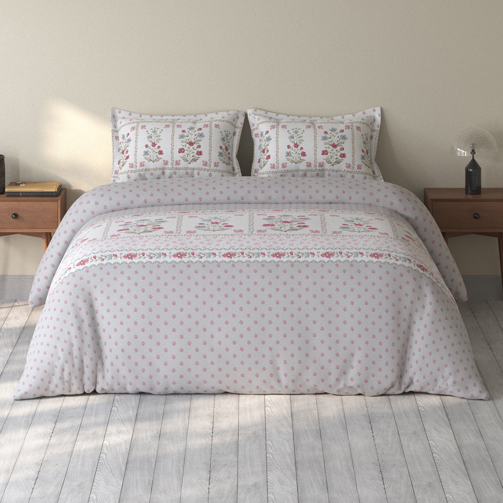 Spaces Rio 100% Cotton Floral Double Bedsheet with 2 Pillow Covers - 90 x 108 Inches, Grey