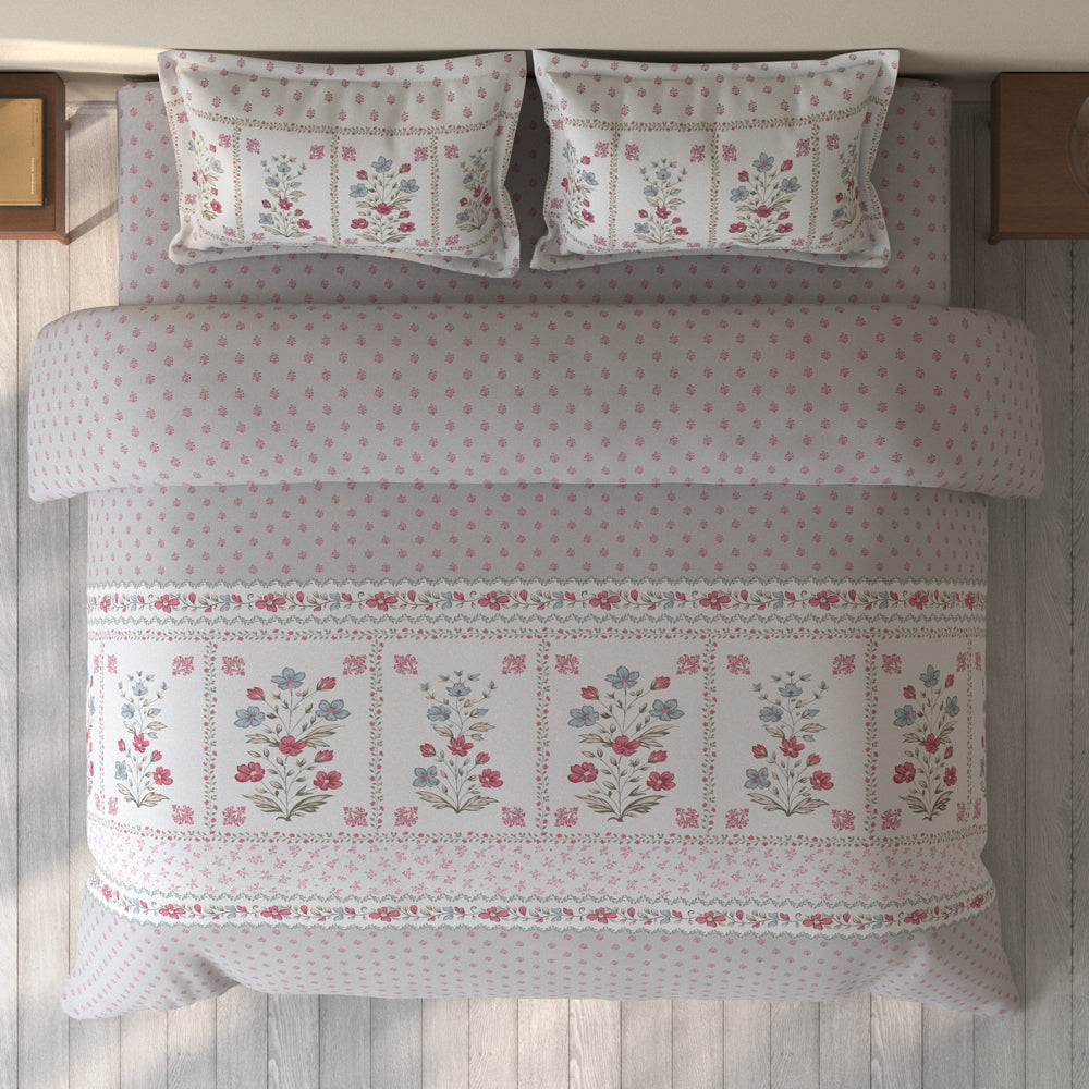 Spaces Rio 100% Cotton Floral Double Bedsheet with 2 Pillow Covers - 90 x 108 Inches, Grey