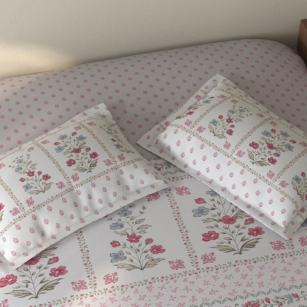 Spaces Rio 100% Cotton Floral Double Bedsheet with 2 Pillow Covers - 90 x 108 Inches, Grey
