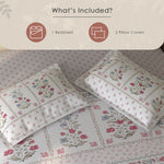 Spaces Rio 100% Cotton Floral Double Bedsheet with 2 Pillow Covers - 90 x 108 Inches, Grey