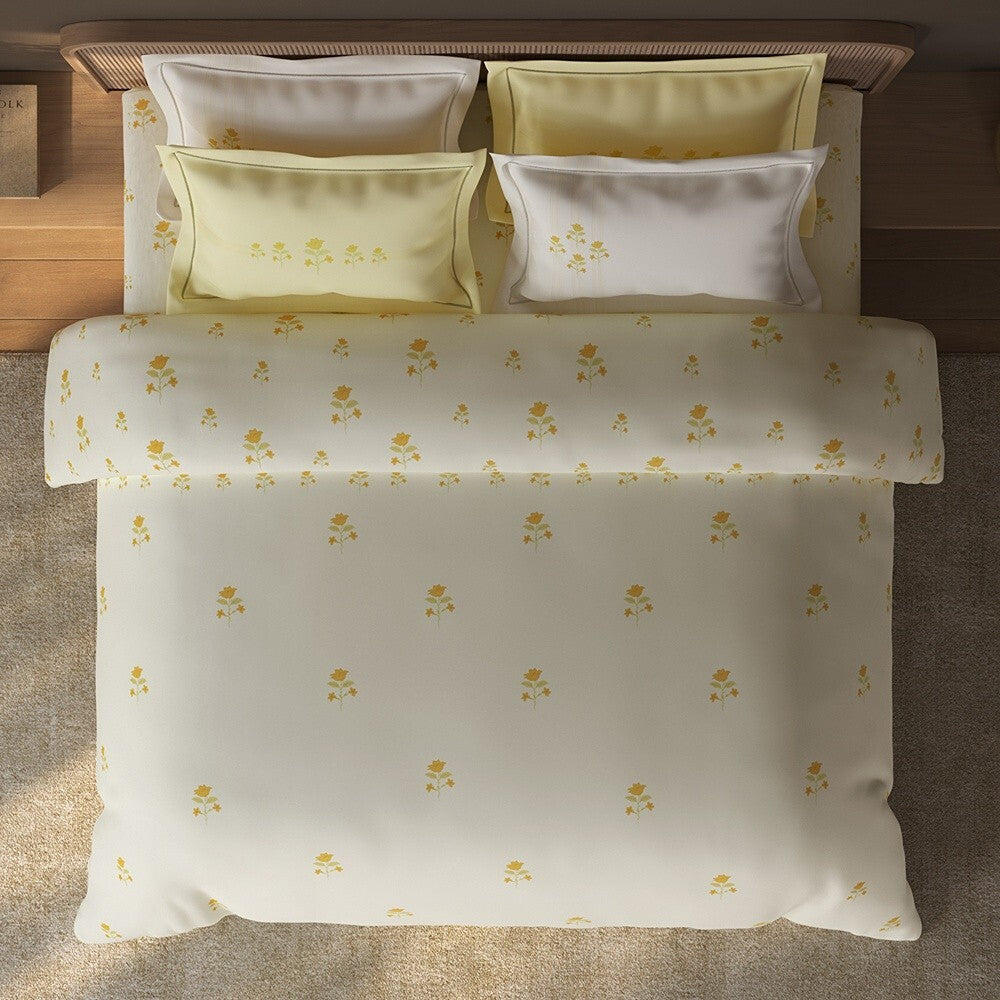Spaces Sierra Floral 100% Hygro Cotton 210 TC Large Bedsheet with 4 Pillow Covers - 108 x 108 Inches, Light Yellow