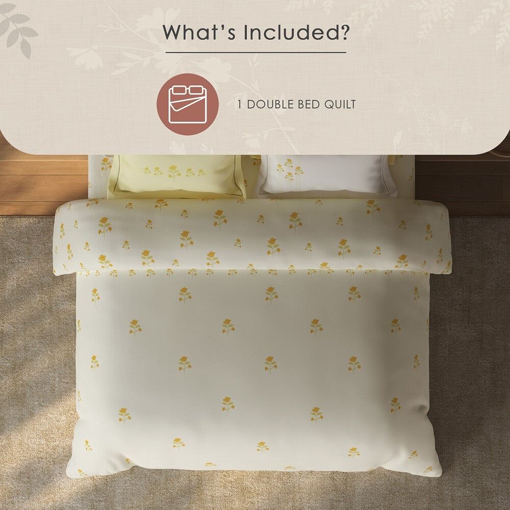Spaces Sierra Floral 100% Hygro Cotton 210 TC Large Bedsheet with 4 Pillow Covers - 108 x 108 Inches, Light Yellow