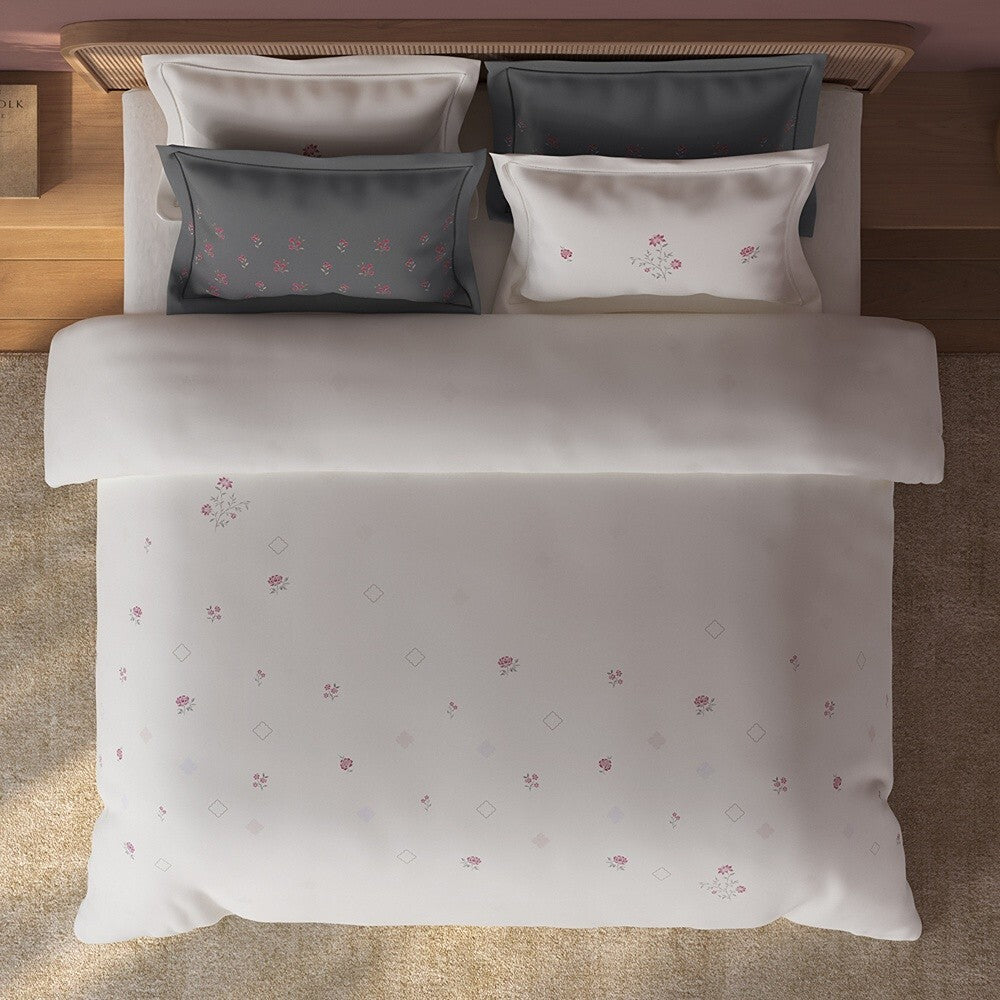 Spaces Sierra Floral 100% Hygro Cotton 210 TC Large Bedsheet with 4 Pillow Covers - 108 x 108 Inches, Cream