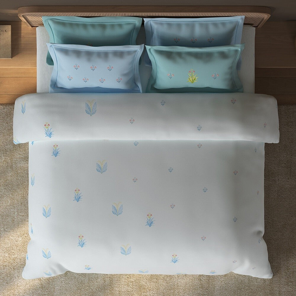 Spaces Sierra Floral 100% Hygro Cotton 210 TC Large Bedsheet with 4 Pillow Covers - 108 x 108 Inches, White