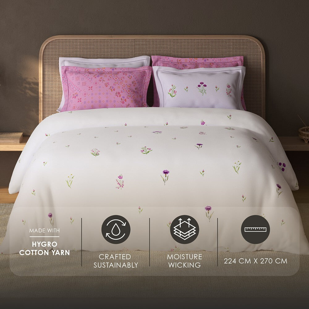 Spaces Sierra Floral 100% Hygro Cotton 210 TC Large Bedsheet with 4 Pillow Covers - 108 x 108 Inches, Light Pink