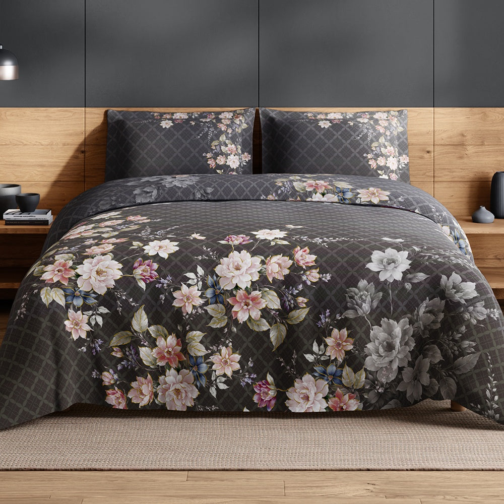 Spaces Avaris 100% Cotton 210 TC Floral Large Bedsheet with 2 Pillow Covers - 108 x 108 Inches, Dark Brown