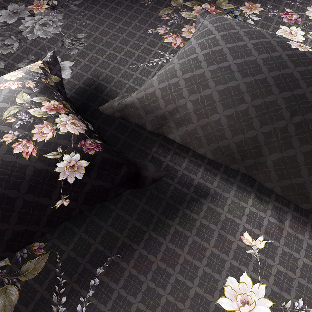 Spaces Avaris 100% Cotton 210 TC Floral Large Bedsheet with 2 Pillow Covers - 108 x 108 Inches, Dark Brown