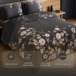 Spaces Avaris 100% Cotton 210 TC Floral Large Bedsheet with 2 Pillow Covers - 108 x 108 Inches, Dark Brown