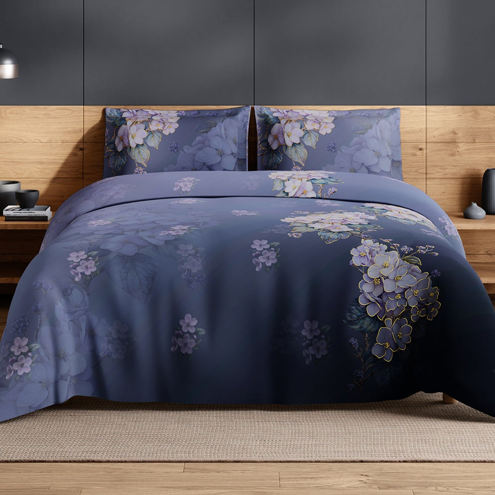 Spaces Avaris 100% Cotton 210 TC Floral Large Bedsheet with 2 Pillow Covers - 108 x 108 Inches, Dark Violet
