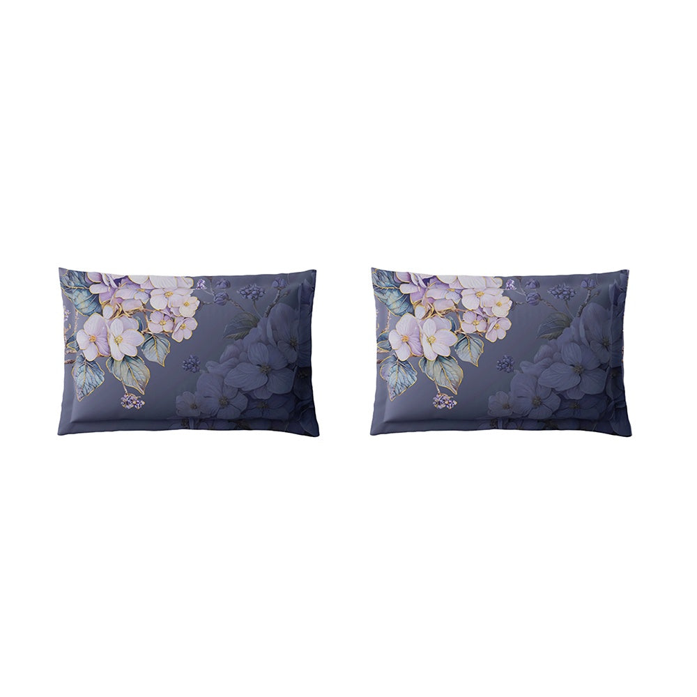 Spaces Avaris 100% Cotton 210 TC Floral Large Bedsheet with 2 Pillow Covers - 108 x 108 Inches, Dark Violet