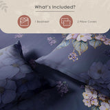 Spaces Avaris 100% Cotton 210 TC Floral Large Bedsheet with 2 Pillow Covers - 108 x 108 Inches, Dark Violet