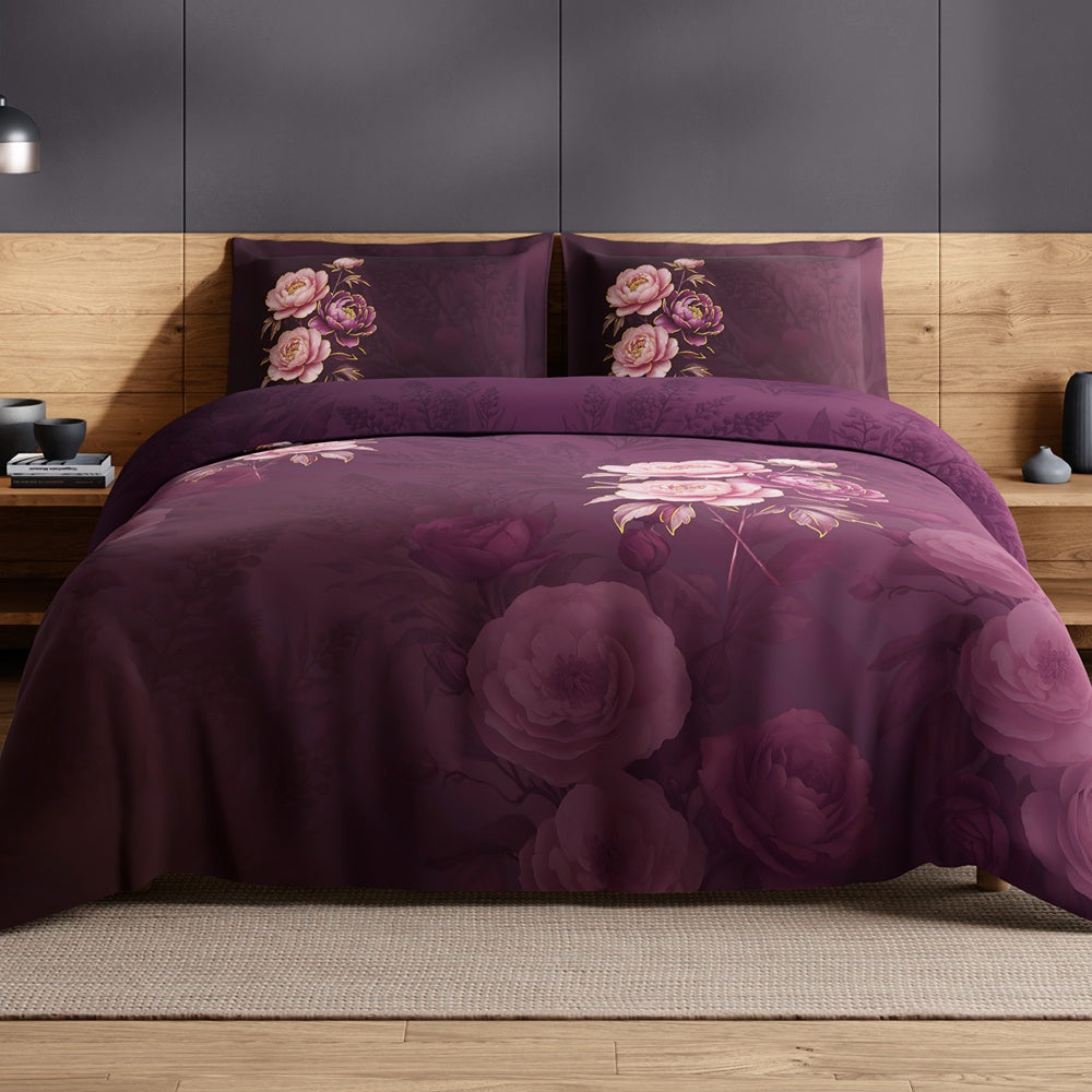 Spaces Avaris 100% Cotton 210 TC Floral Large Bedsheet with 2 Pillow Covers - 108 x 108 Inches, Dark Pink