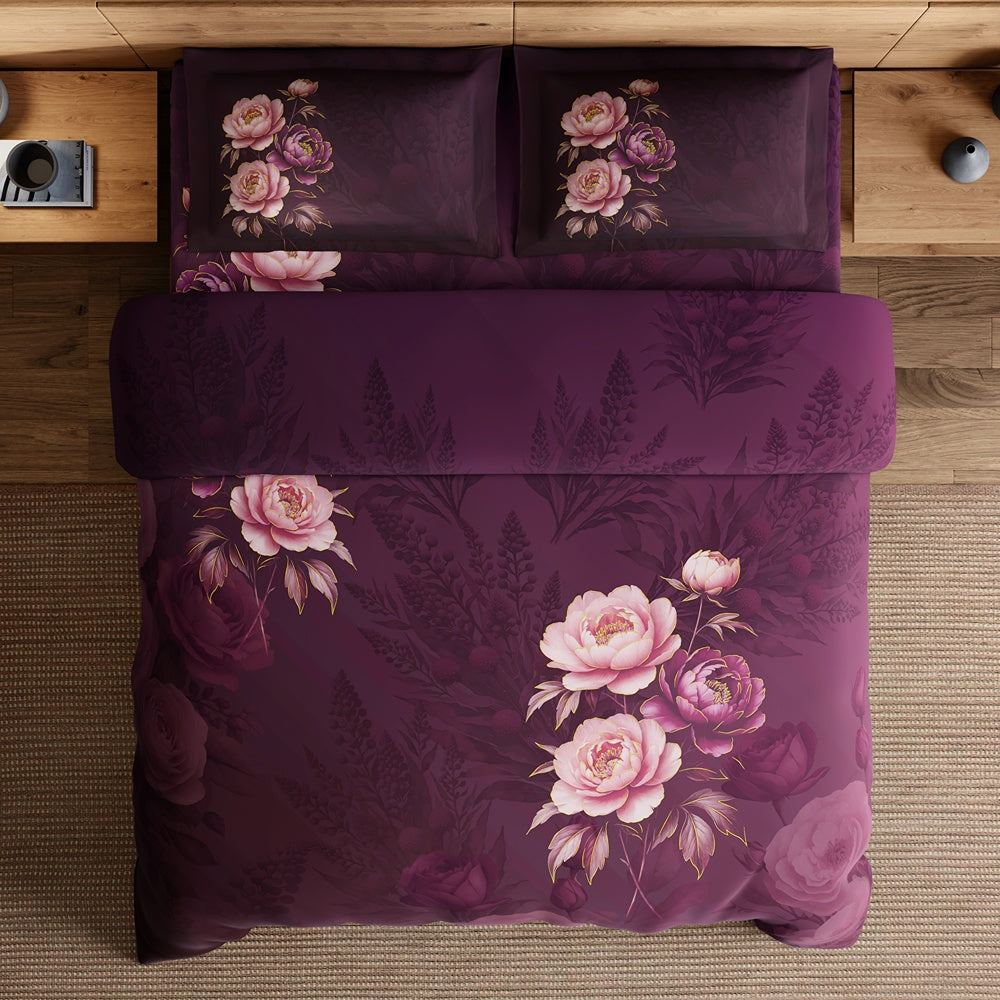 Spaces Avaris 100% Cotton 210 TC Floral Large Bedsheet with 2 Pillow Covers - 108 x 108 Inches, Dark Pink