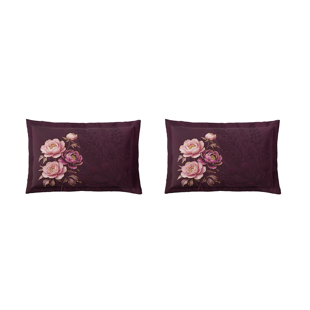 Spaces Avaris 100% Cotton 210 TC Floral Large Bedsheet with 2 Pillow Covers - 108 x 108 Inches, Dark Pink