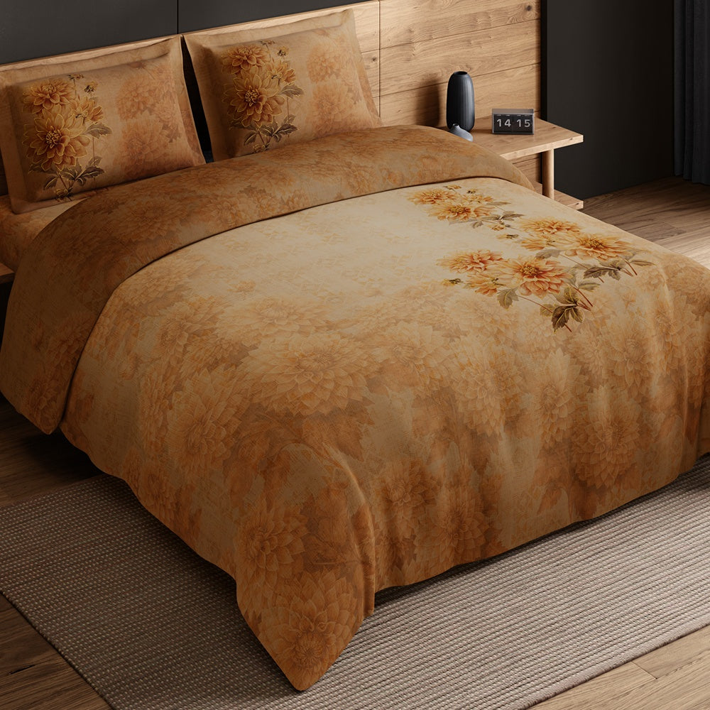 Spaces Avaris 100% Cotton 210 TC Floral Large Bedsheet with 2 Pillow Covers - 108 x 108 Inches, Dark Orange