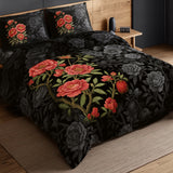 Spaces Avaris 100% Cotton 210 TC Floral Large Bedsheet with 2 Pillow Covers - 108 x 108 Inches, Black
