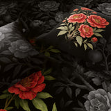 Spaces Avaris 100% Cotton 210 TC Floral Large Bedsheet with 2 Pillow Covers - 108 x 108 Inches, Black