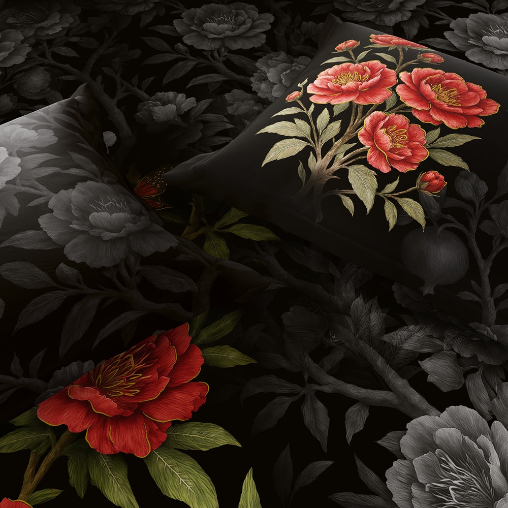 Spaces Avaris 100% Cotton 210 TC Floral Large Bedsheet with 2 Pillow Covers - 108 x 108 Inches, Black