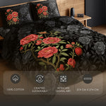 Spaces Avaris 100% Cotton 210 TC Floral Large Bedsheet with 2 Pillow Covers - 108 x 108 Inches, Black
