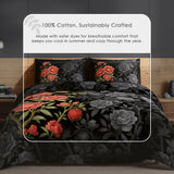 Spaces Avaris 100% Cotton 210 TC Floral Large Bedsheet with 2 Pillow Covers - 108 x 108 Inches, Black