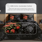Spaces Avaris 100% Cotton 210 TC Floral Large Bedsheet with 2 Pillow Covers - 108 x 108 Inches, Black