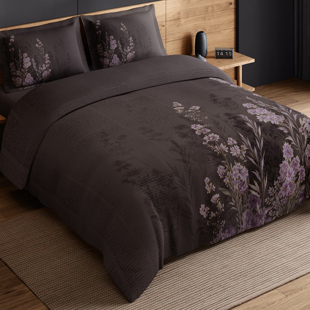 Spaces Avaris 100% Cotton 210 TC Floral Coffee Quartz Large Bedsheet with 2 Pillow Covers - 108 x 108 Inches, Dark Brown