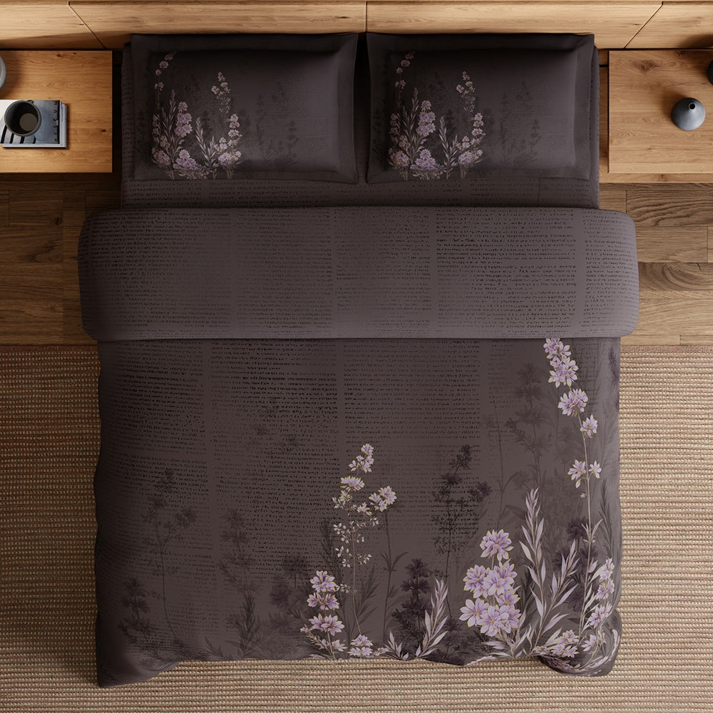 Spaces Avaris 100% Cotton 210 TC Floral Coffee Quartz Large Bedsheet with 2 Pillow Covers - 108 x 108 Inches, Dark Brown