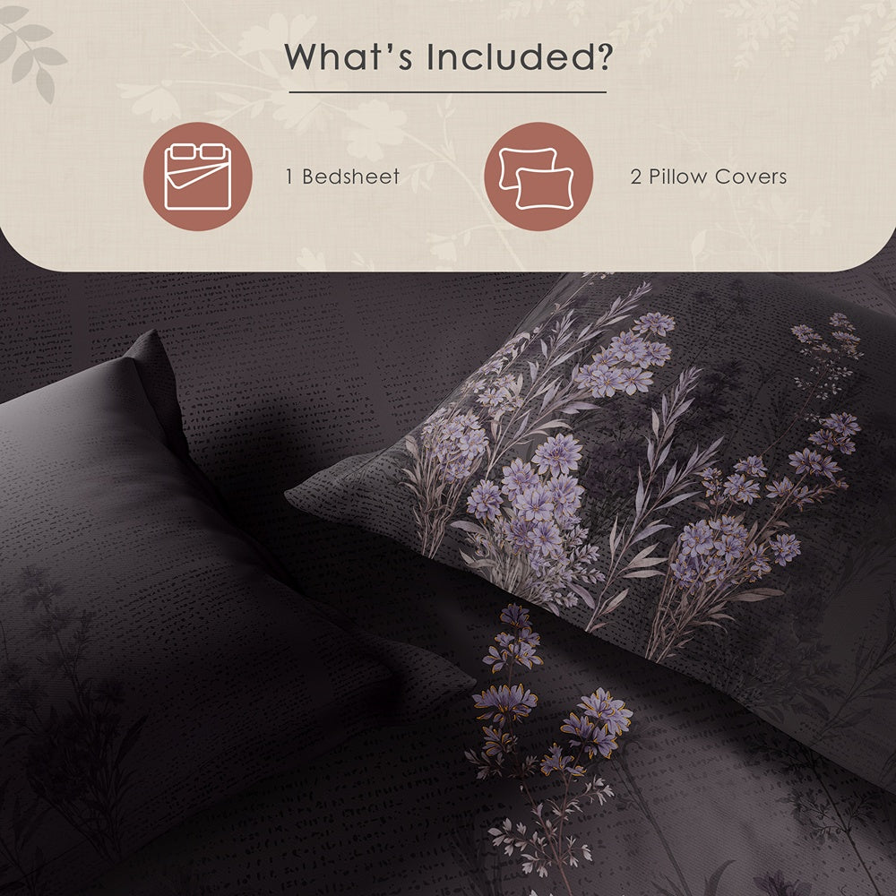 Spaces Avaris 100% Cotton 210 TC Floral Coffee Quartz Large Bedsheet with 2 Pillow Covers - 108 x 108 Inches, Dark Brown