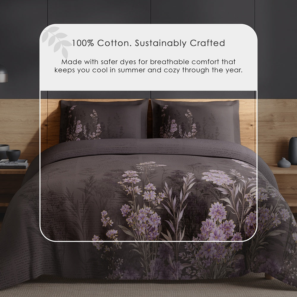 Spaces Avaris 100% Cotton 210 TC Floral Coffee Quartz Large Bedsheet with 2 Pillow Covers - 108 x 108 Inches, Dark Brown
