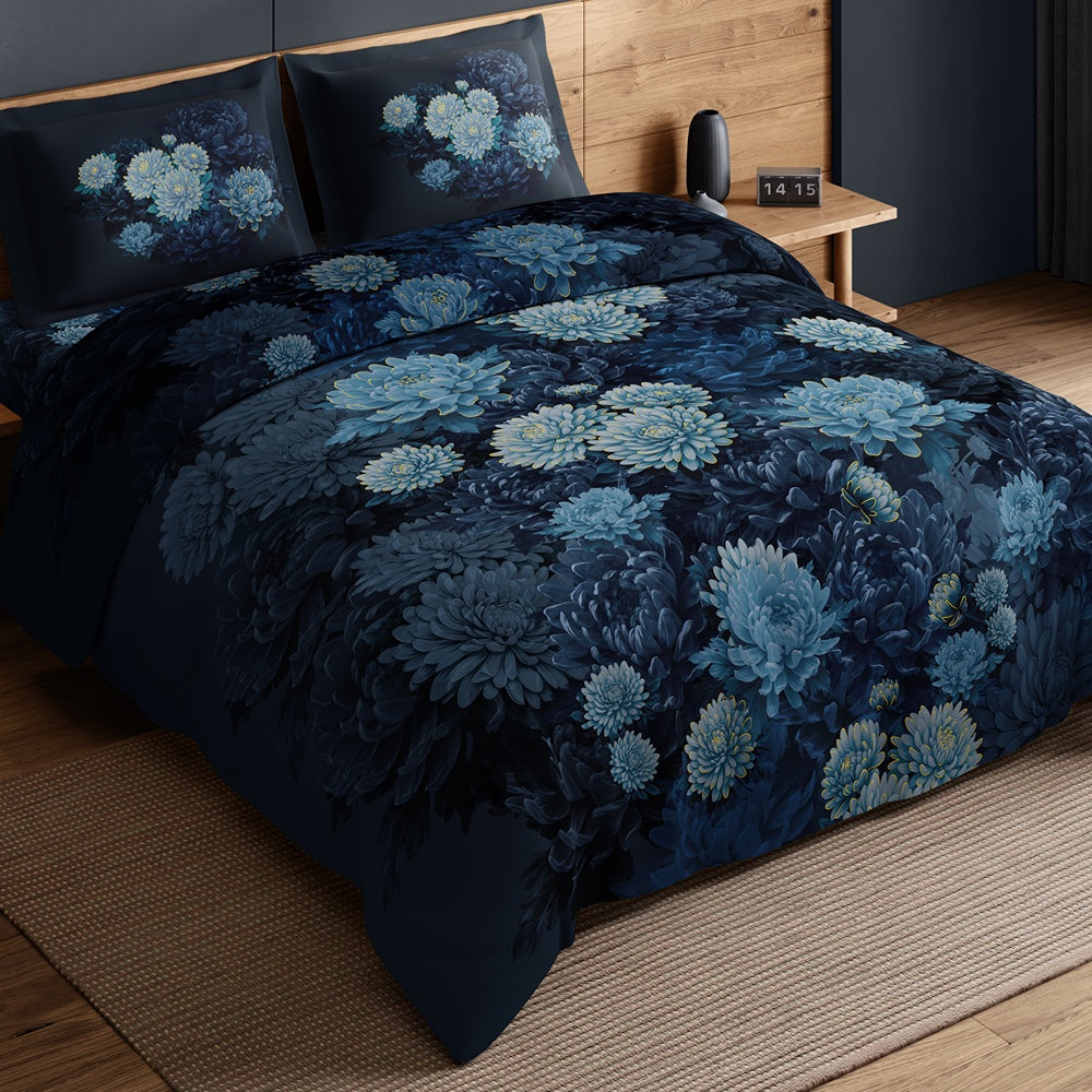 Spaces Avaris 100% Cotton 210 TC Floral Large Bedsheet with 2 Pillow Covers - 108 x 108 Inches, Dark Green